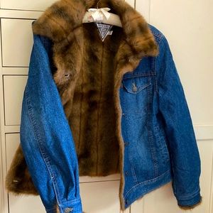 Faux fur lined denim blue Jean jacket